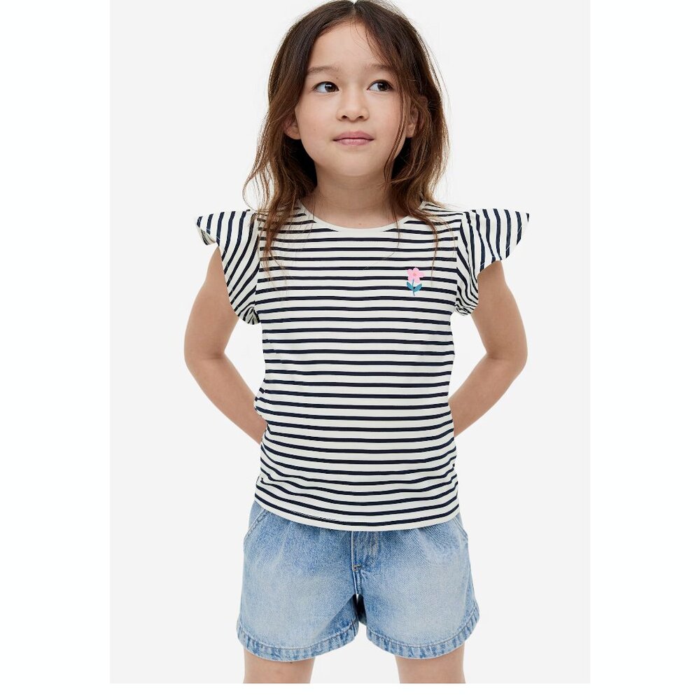 h&m Flutter Sleeve Jersey Stripe Top